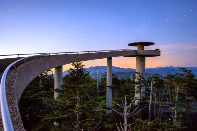 Stunning shot of Clingmans Dome at sunset, Great Smoky Mountains. 