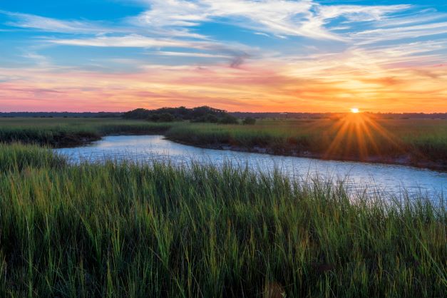 Sunset over marshland near Central Florida