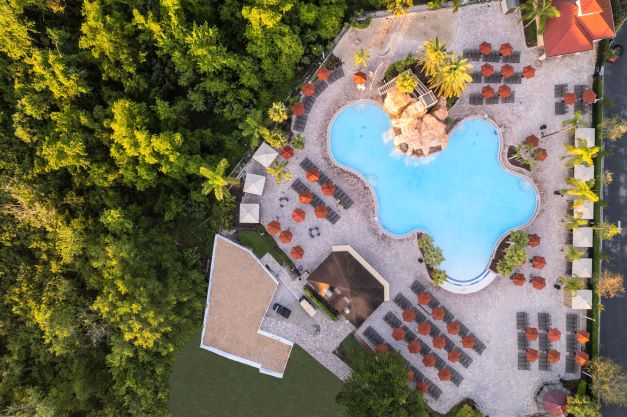 Aerial image of the pool at Mystic Dunes, a Hilton Vacation Club, in Celebration, Florida (near Orlando)