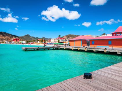 Colorful buildings on the beach near Philipsburg, St. Maarten