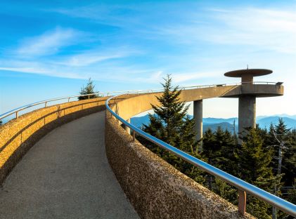 Sunrise at Clingman's Dome, a concrete structure with views of the Great Smoky Mountains in Tennessee