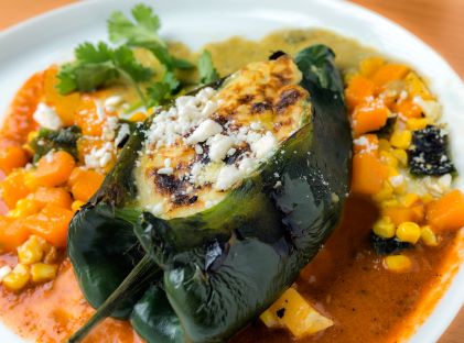 Chile rellenos, stuffed and roasted poblano peppers