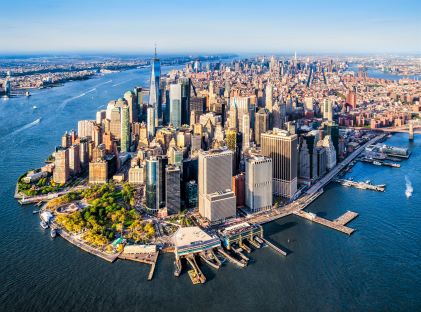 Aerial view of Lower Manhattan in New York City during the day