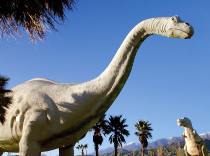 A roadside attraction of dinosaur sculptures near Palm Springs, California