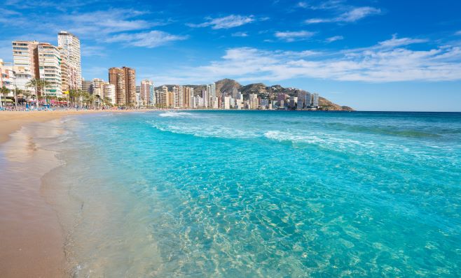 Gorgeous European coastal city, turquoise waters, Alicante province, Spain. 