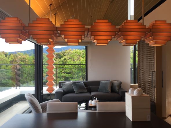 Interior image, stylish living room, stunning mountain views, The Bay Forest Odawara, a Hilton Club, Japan. 