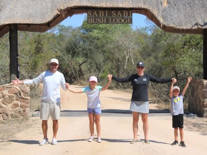 Annika Sorenstam with her husband and two kids at Sabi Sabi Bush Lodge in South Africa