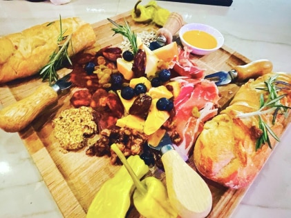 A charcuterie board from a restaurant in Charleston, South Carolina