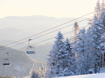 A snowy ski lift on Mount Tremblant, Canada