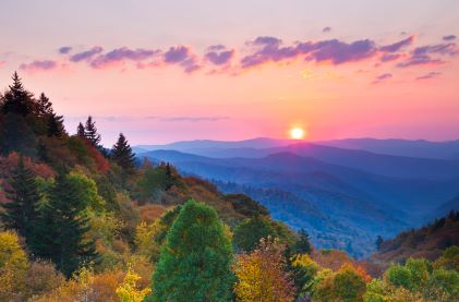 Stunning sunrise view, Smoky Mountains, Gatlinburg, Tennessee. 