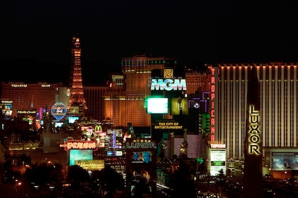 An aerial shot of The Las Vegas Strip at night