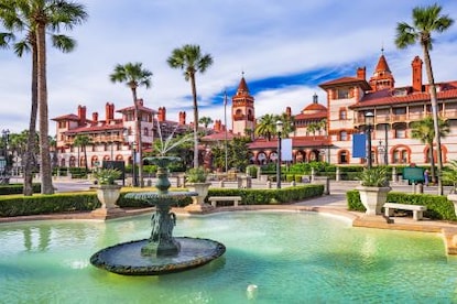 Beautiful aerial view of city hall and Alcazar courtyard in St Augustine, Florida. 