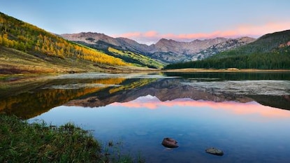 Gorgeous aerial view of Rocky Mountains and Alpine architecture, Vail, Colorado. 