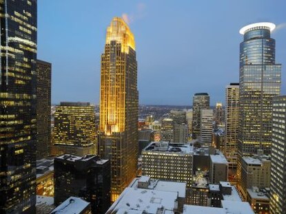 Downtown Minneapolis, Minnesota, during winter at dusk