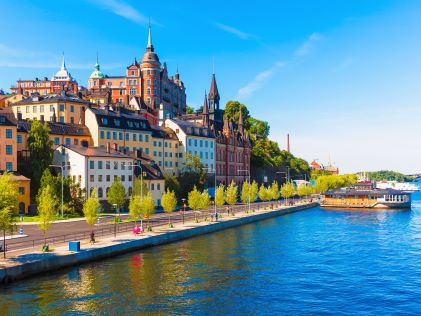Stockholm, Sweden, and one of its waterways in the summer