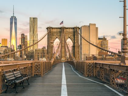 Brooklyn Bridge in New York at sunrise