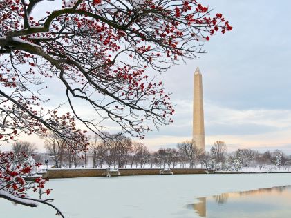 Washington Monument in winter in Washington, D.C.