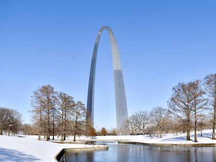 Gateway Arch in St. Louis, Missouri, in the winter