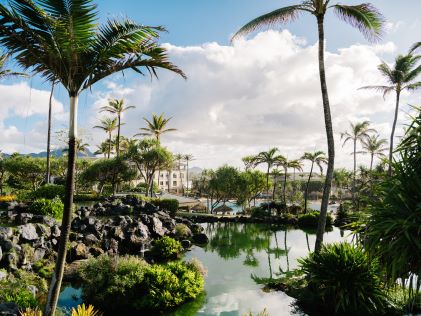 Palm trees and tropical landscaping at The Point at Poipu, a Hilton Vacation Club in Maui
