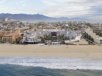 Aerial view of beach and Cabo Azul, a Hilton Vacation Club in Los Cabos, Mexico