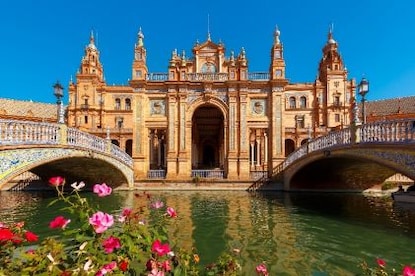 Beautiful Indian architecture, clear skies overhead, India. 