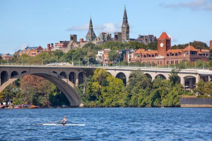Potomac River, historic architecture in the distance, Alexandria, Virginia. 