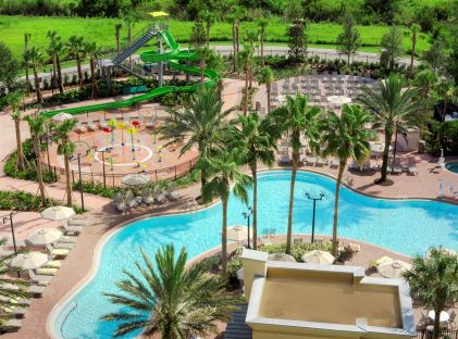 Aerial view of pool at Las Palmeras, a Hilton Grand Vacations Club