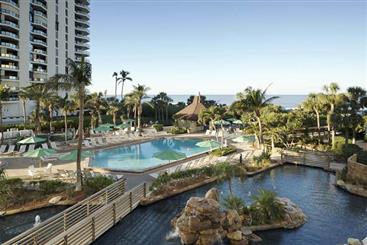 Aerial pool view at a Hilton Grand Vacations South Florida resort.