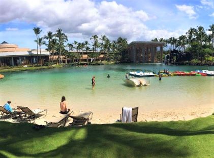 Poolside view of Hilton Waikoloa Village on the Big Island, Hawaii