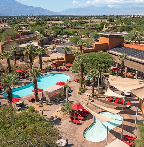 Aerial view of pool at Hilton Grand Vacations Palm Desert.