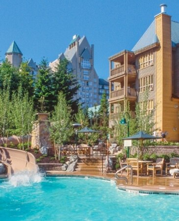 Courtyard with a pool at Hilton Grand Vacations Whistler.