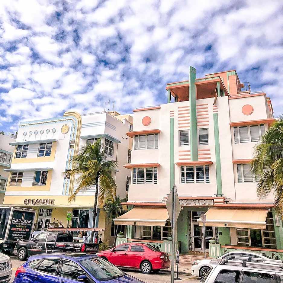 Exterior of Hilton Grand Vacations at McAlpin-Ocean Plaza located in Miami, Florida.