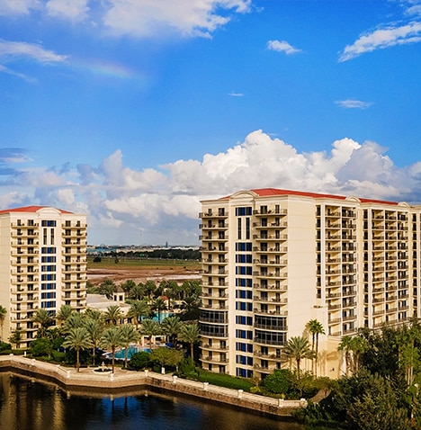 Exterior view of the Parc Soleil, a Hilton Grand Vacations Club located in Orlando, Florida.