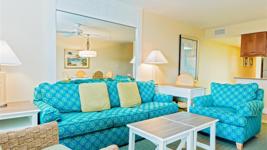 Living room at Casa Ybel Resort located at Sanibel Island, Florida.