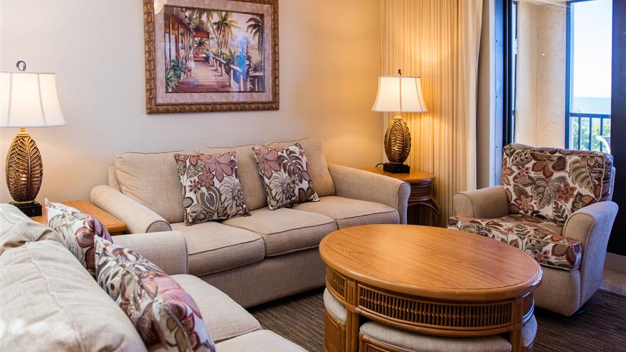 Living room at Eagle Nest Beach Resort located at Marco Island, Florida.