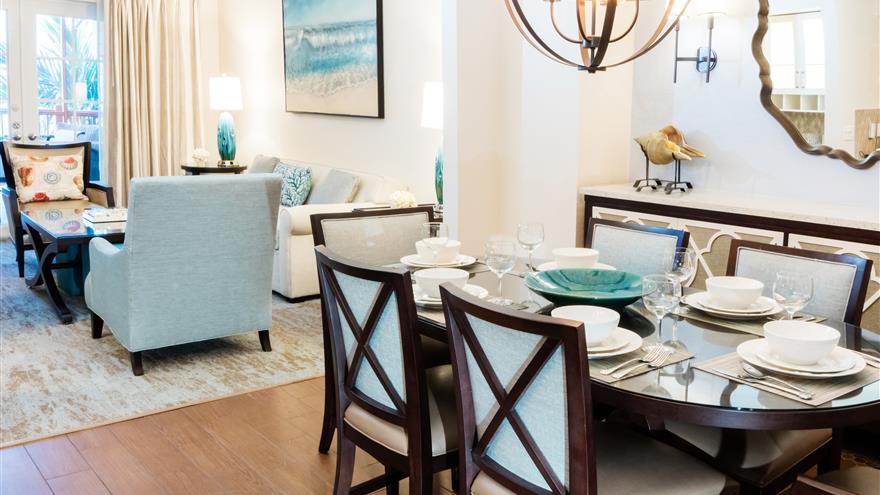 Dining and living area at Harbourview Villas at South Seas Island Resort located at Captiva Island, Florida. 