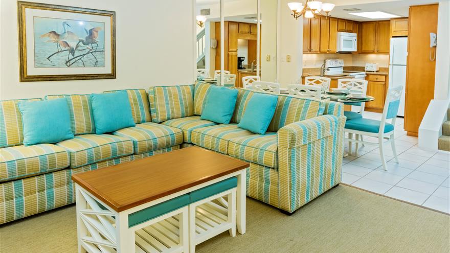 Living and dining area at Tortuga Beach Club Resort