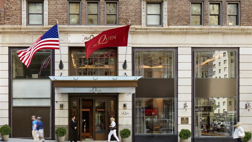 Front entrance of The Quin, a Hilton Club located in New York.