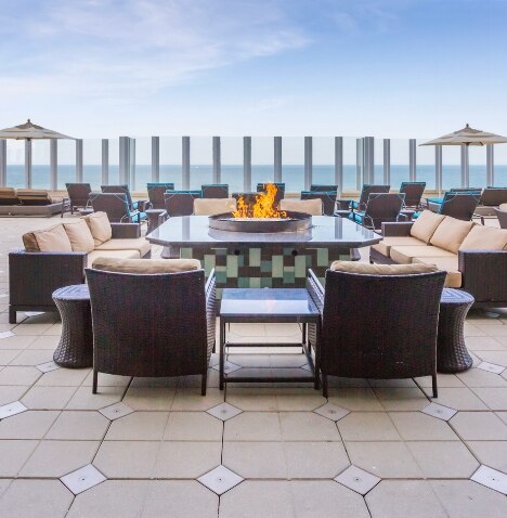 Patio with a view of Virginia Beach.