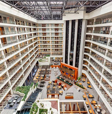 Interior courtyard at The District, a Hilton Club located in Washington, D.C.
