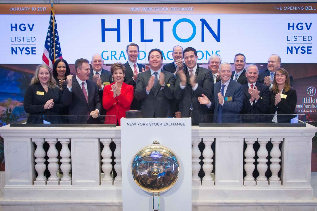 HGV executives celebrate the opening bell at the New York Stock Exchange