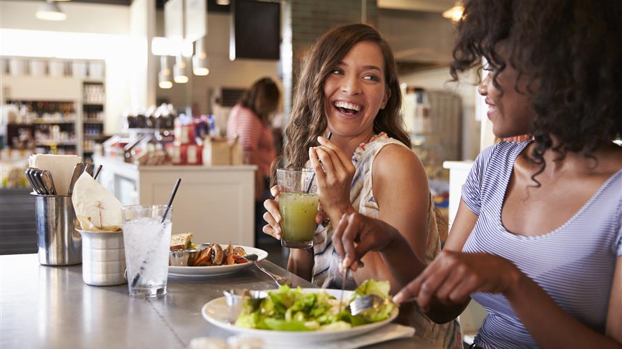 eating lunch, laughing, friends, women