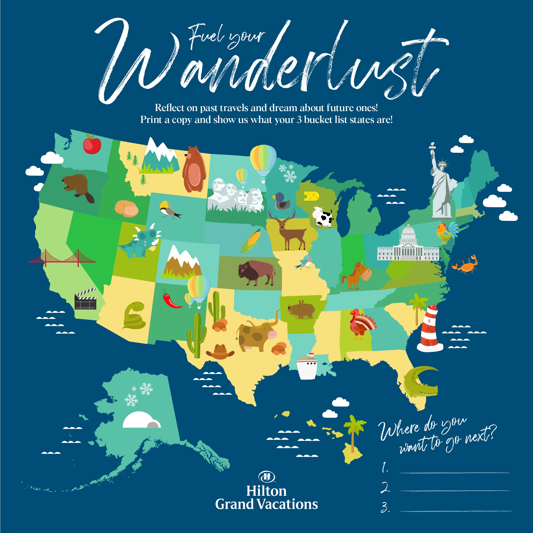 Free printable bucket list map.