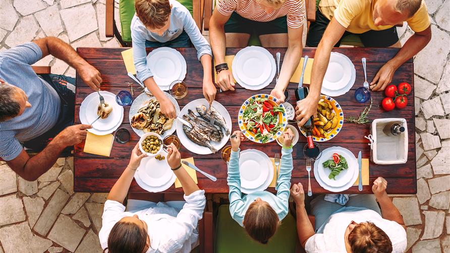Family dinner flat lay